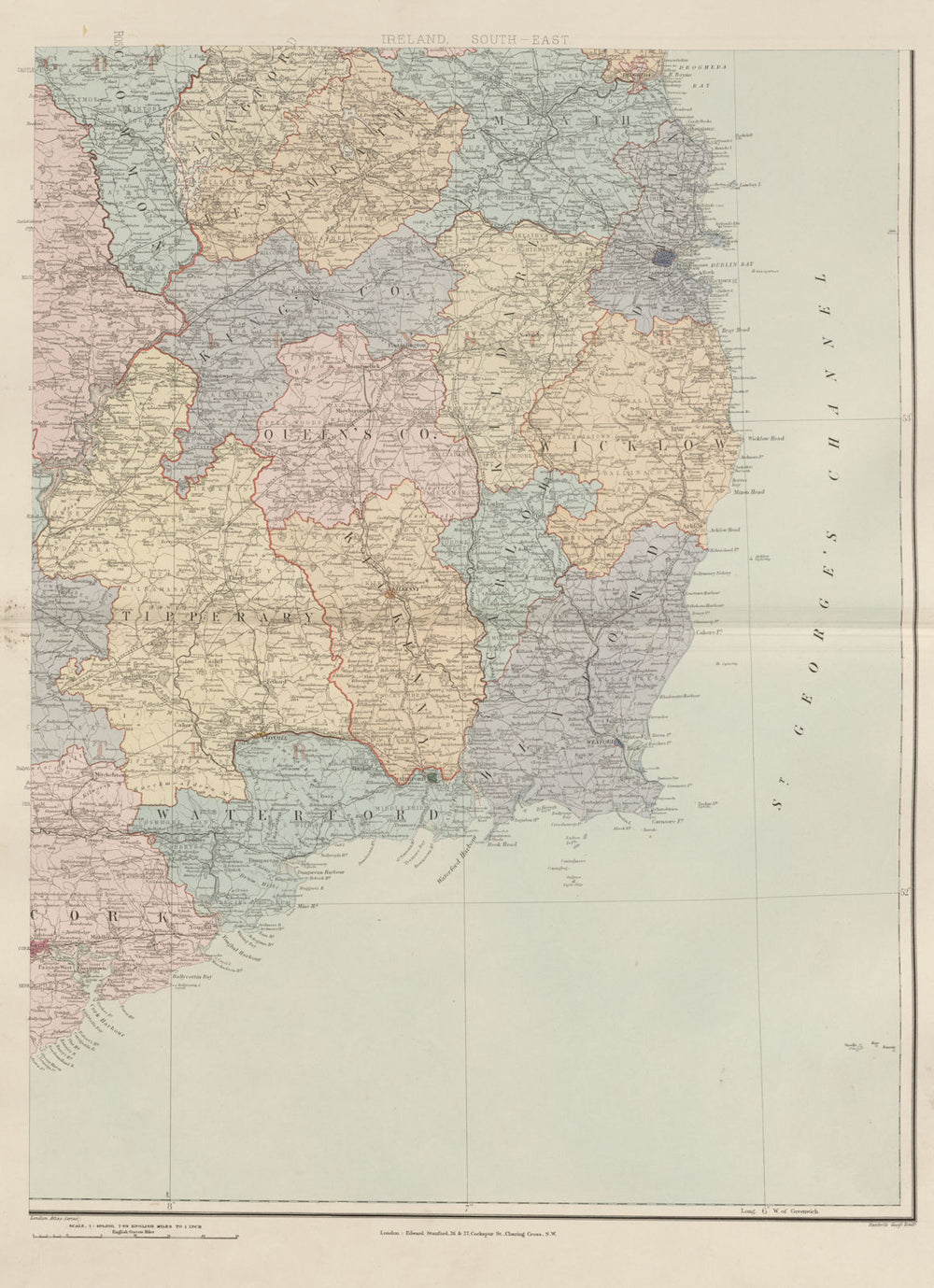Ireland south-east Leinster Kildare Wicklow Dublin Tipperary. STANFORD 1896 map