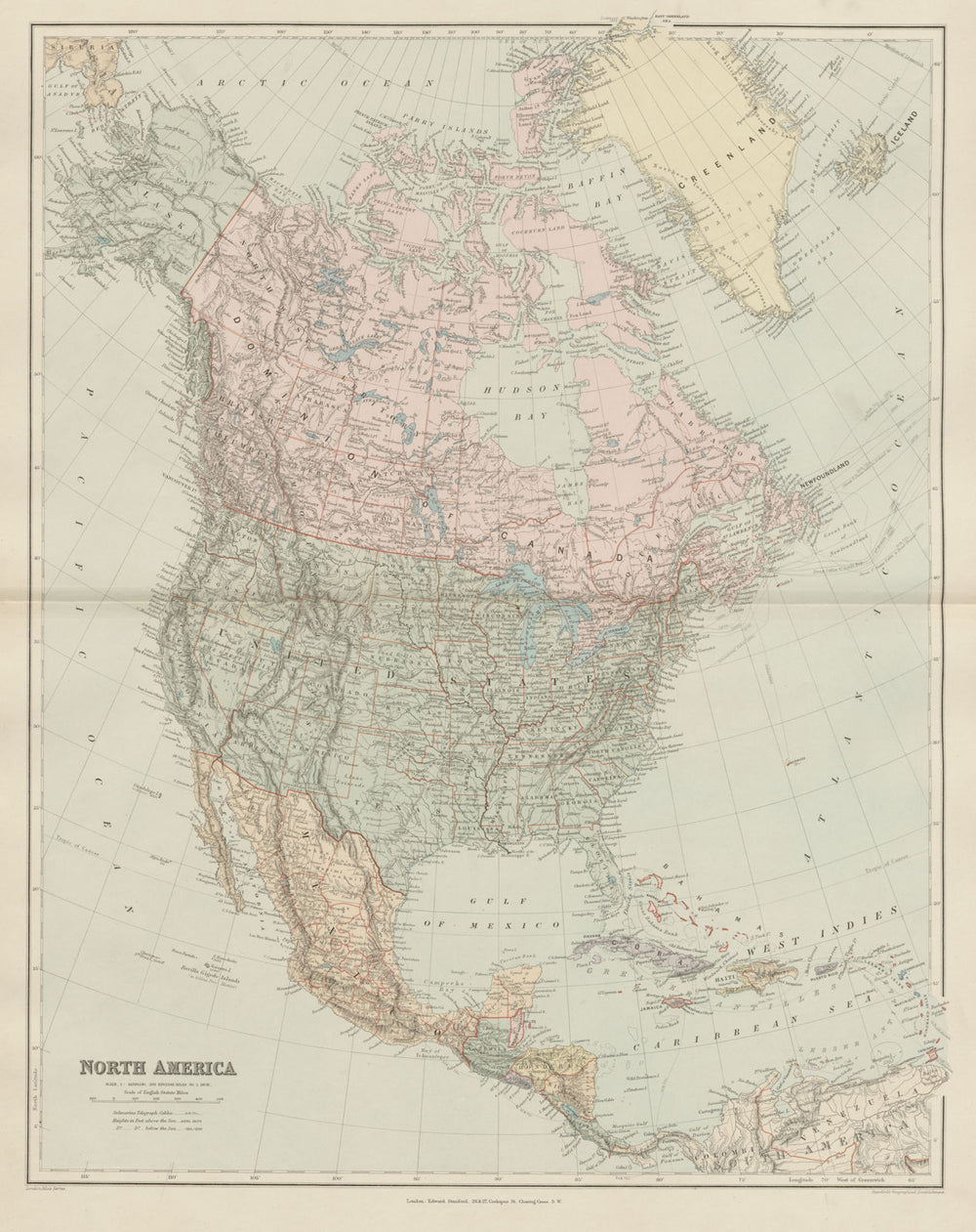 North America Manitoba postage stamp USA Canada. STANFORD 1896 old antique map