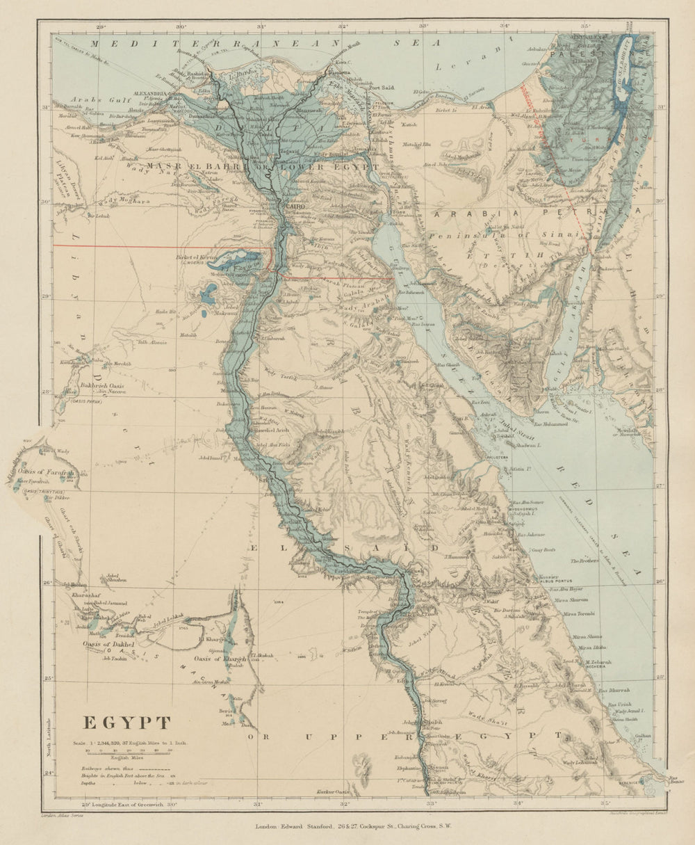 Egypt. Nile valley Sinai Red Sea Gulf of Aqaba Sharm el-Sheik. STANFORD 1896 map