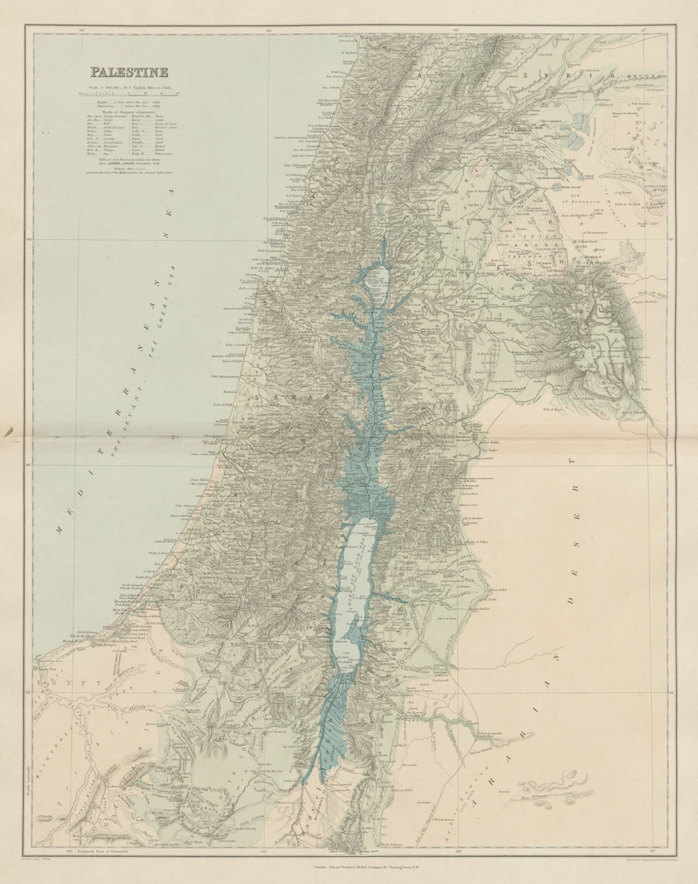 Palestine Holy Land Israel. Biblical & historical names. STANFORD 1896 old map