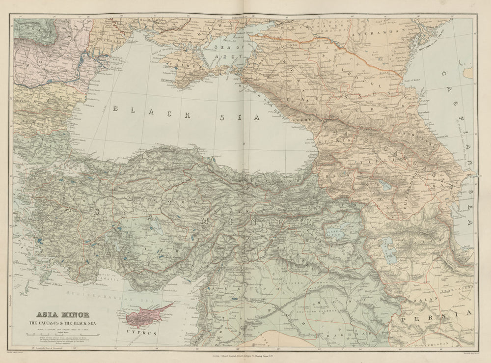 Asia Minor Caucasus & Black Sea. Turkey Syria Georgia Armenia. STANFORD 1896 map