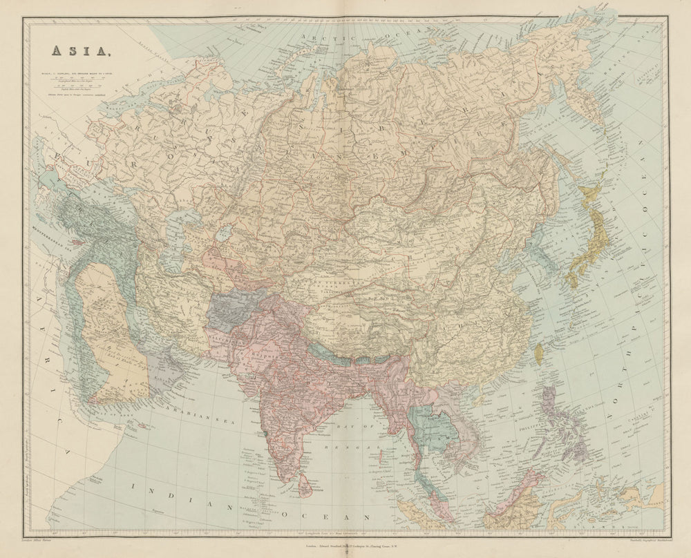 ASIA Japanese Formosa British India Siam Oman Abu Debi (Dhabi) STANFORD 1896 map