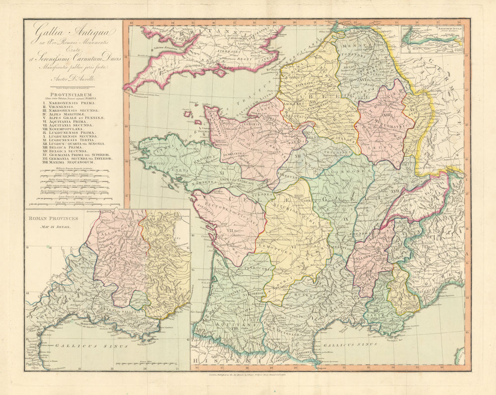 "Gallia Antiqua ex Aevi Romani Monumentis…" Roman Gaul. D'ANVILLE 1815 old map