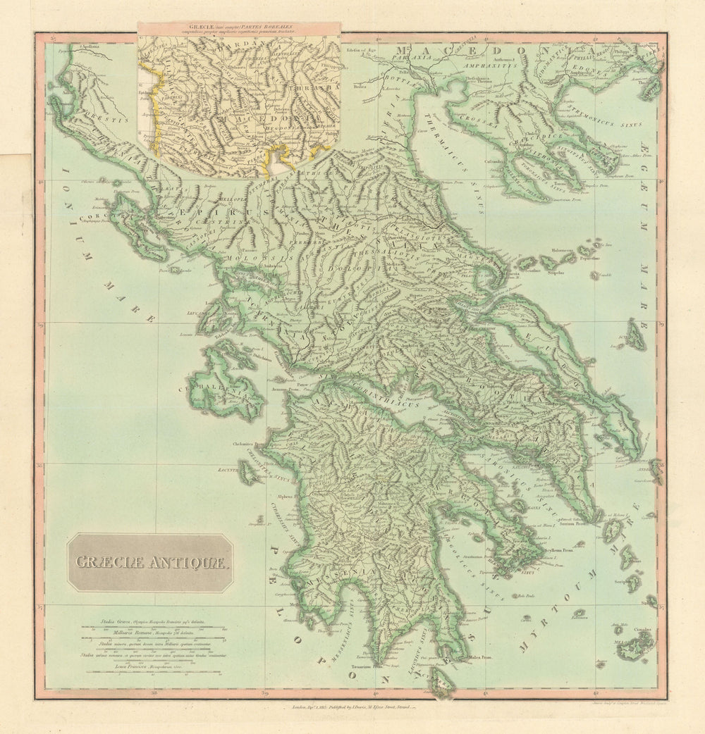 "Graeciae Antiquae". Ancient Greece. D'ANVILLE 1815 old antique map plan chart
