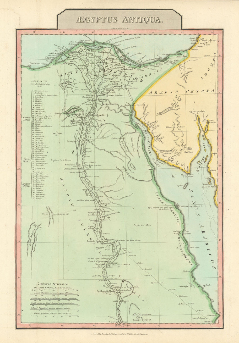 "Aegyptus Antiqua". Ancient Egypt. Nile valley Sinai Red Sea. D'ANVILLE 1815 map