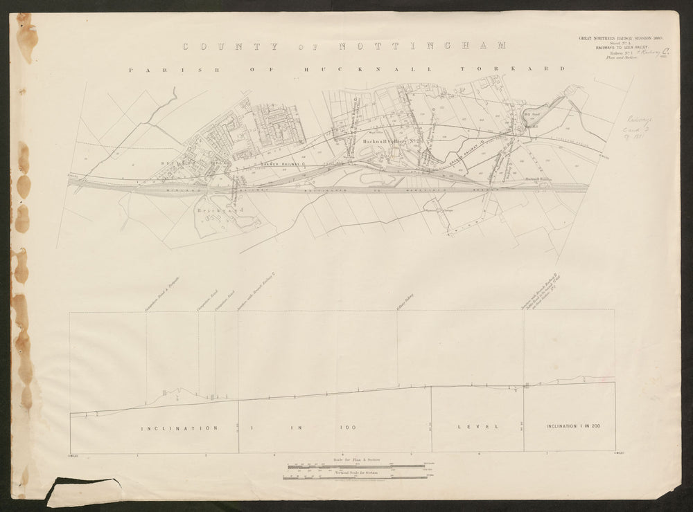 GNR railway plan. Hucknall, Nottingham. Butler's Hill Colliery Torkard 1880 map