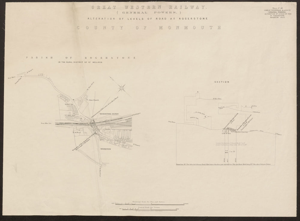 GWR railway plan. Rogerstone, Newport, Monmouthshire. Tregwilym Road 1909 map