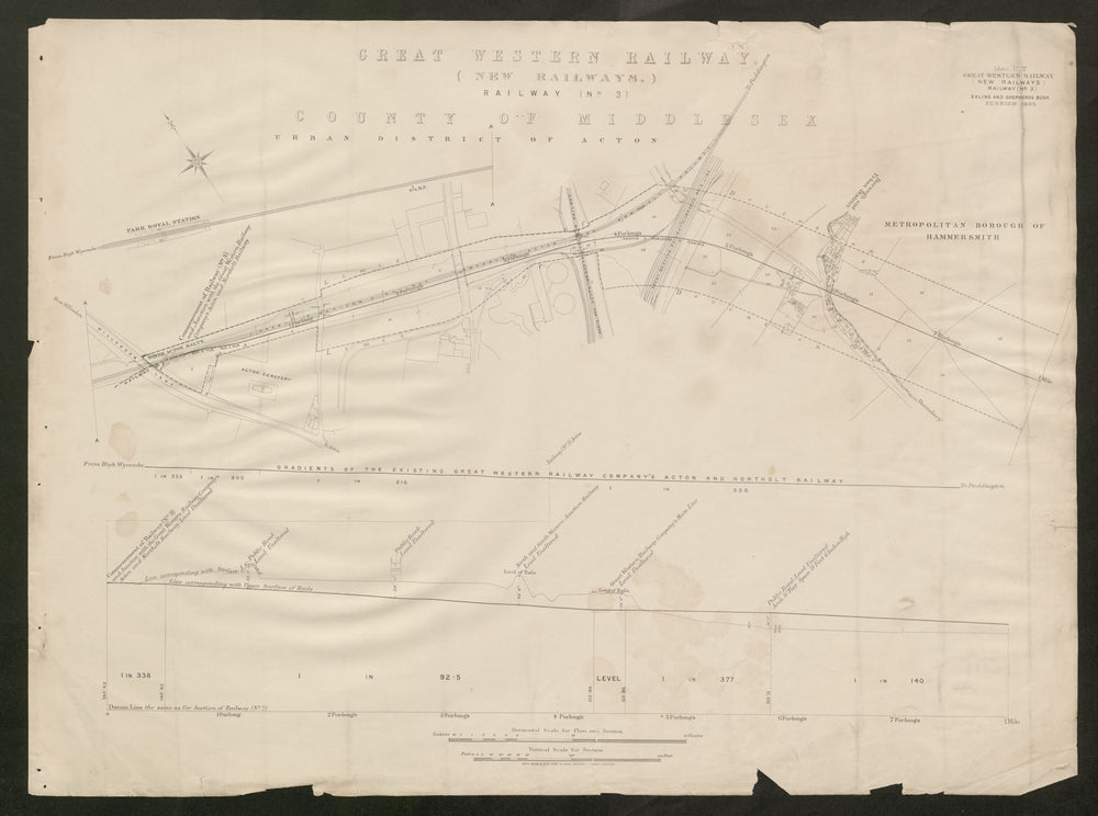 Central Line underground tube plan. Hanger Lane-North Acton-East Acton 1905 map