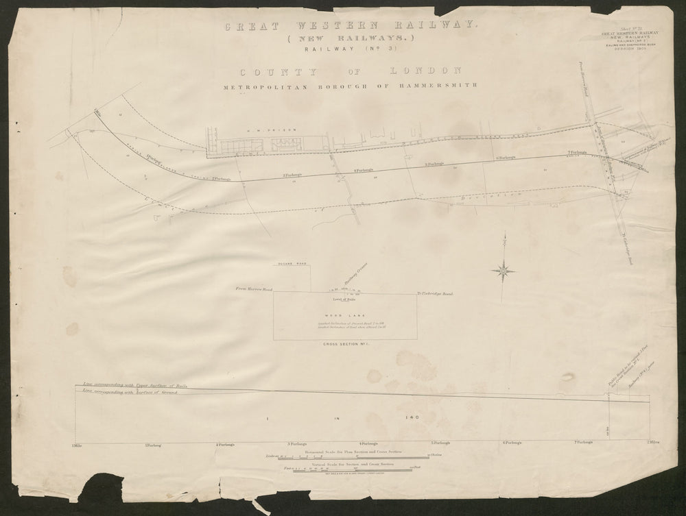 Central Line plan White City - East Acton. Du Cane Road Wormwood Scrubs 1905 map