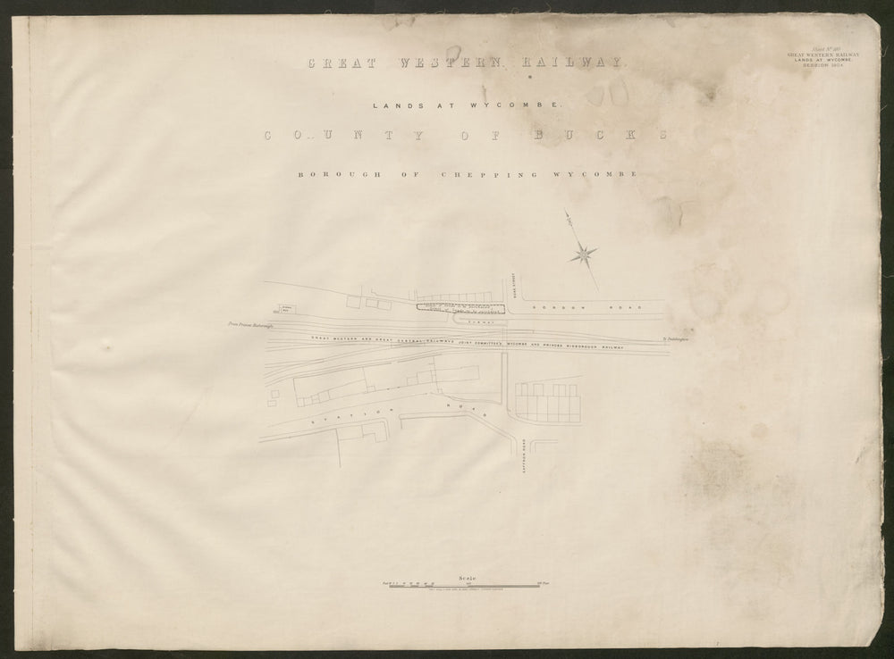 GWR (now Chiltern Railways) plan. High Wycombe Station Road Gordon Road 1904 map