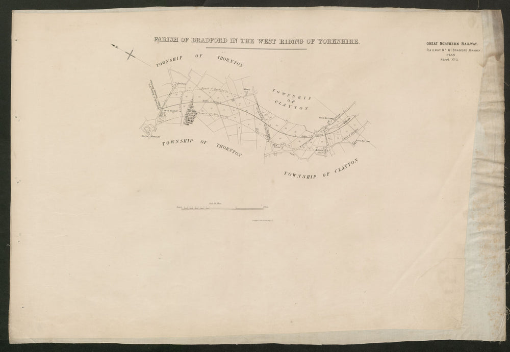 Great Northern Railway plan. Bradford Thornton Clayton. GNR c1874 old map