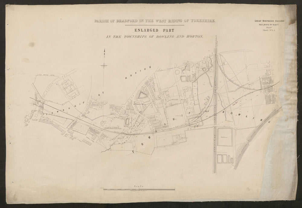 GNR railway plan. Bradford Horton Bowling Holme Top Broomfields c1874 old map