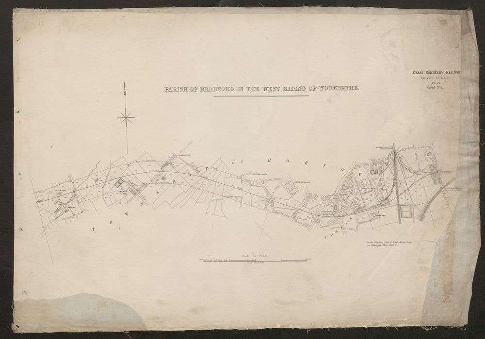 GNR railway plan. Bradford Horton Bowling Holme Top Shearbridge c1874 old map
