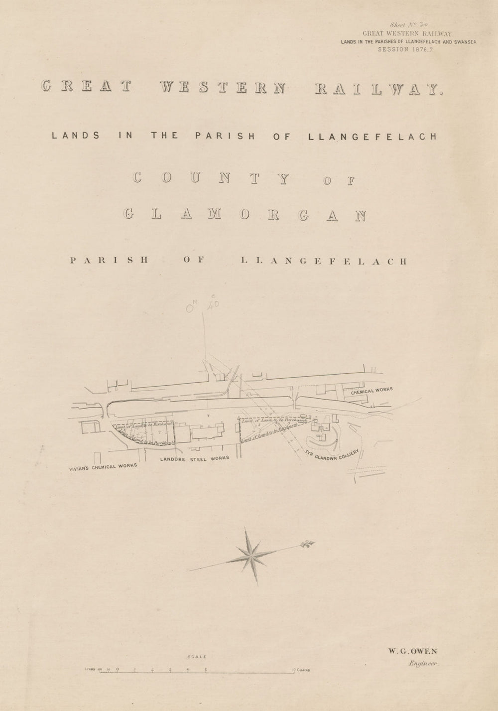 GWR railway plan. Llangefelach, Swansea. Landore Tyr Glandwr Colliery 1877 map