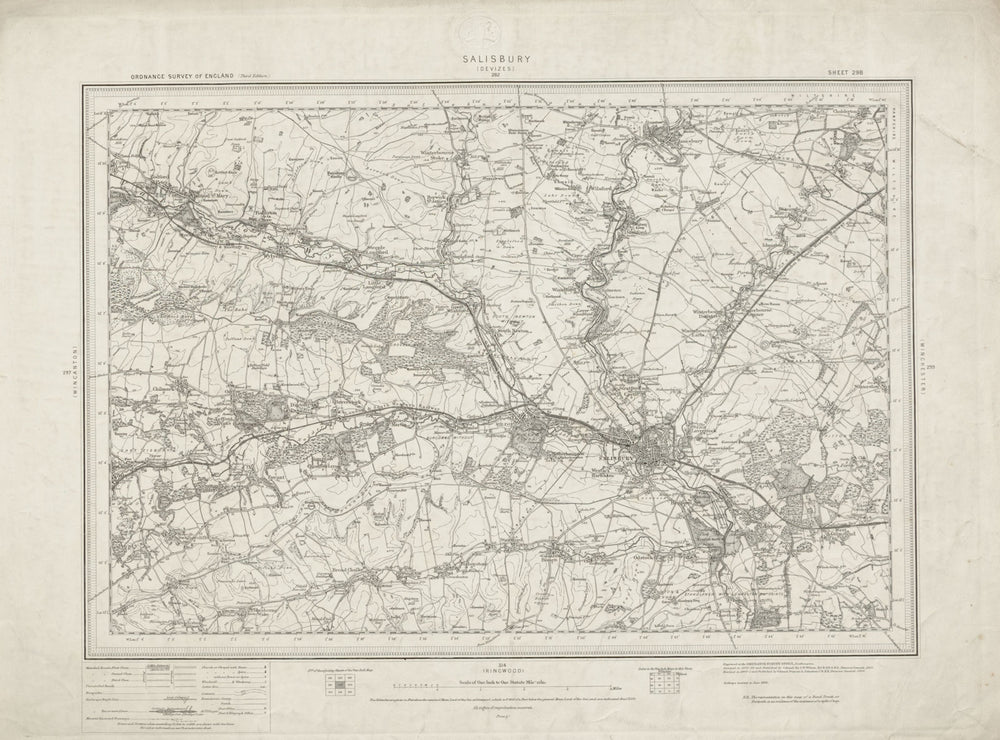 Salisbury sheet 298. Cranborne Chase Stonehenge Wilts. ORDNANCE SURVEY 1906 map