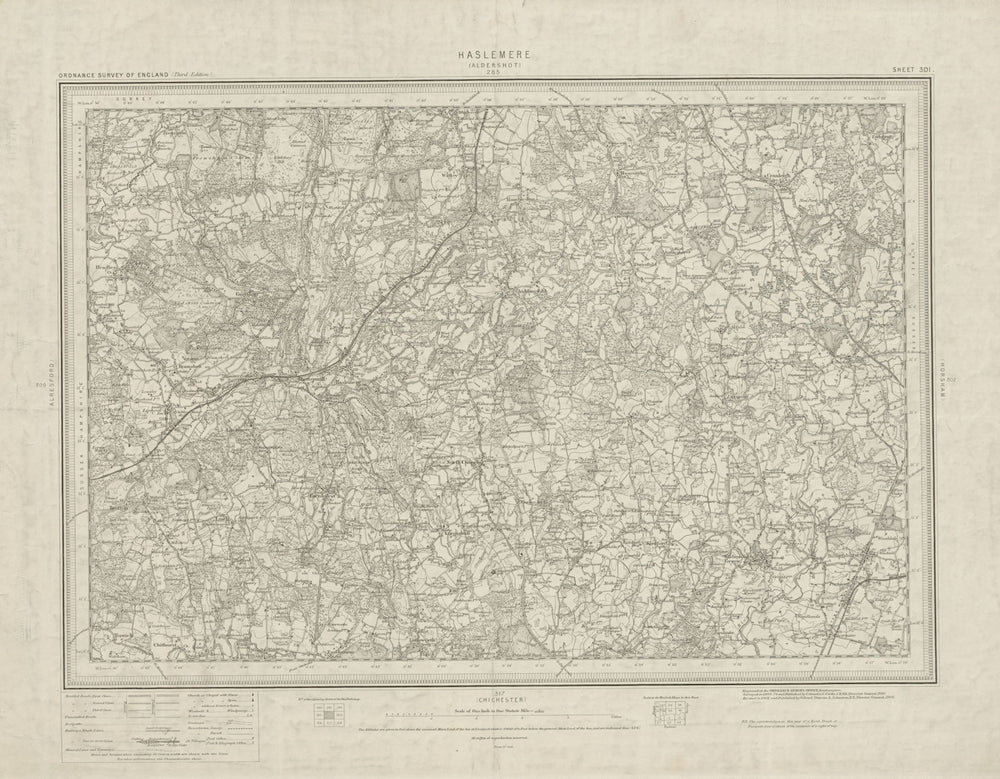 Haslemere, sheet 301. South Downs Surrey. ORDNANCE SURVEY 1903 old antique map