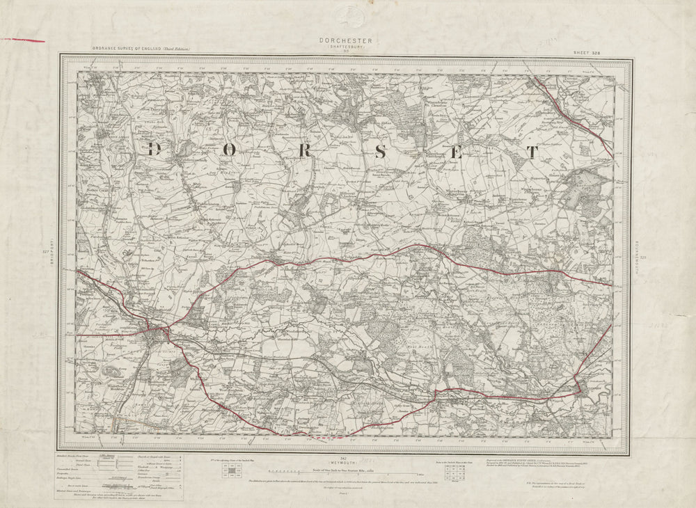 Dorchester sheet 328. Wareham Puddletown Dorset. ORDNANCE SURVEY 1905 old map