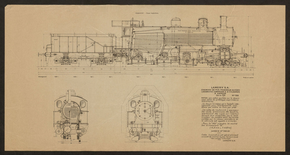 Lamery SA CFF SBB Swiss Railways Steam locomotive Série 3/5 design c1905 print
