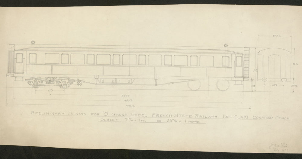"O" gauge model French State Railway. 1st class corridor coach design 1922