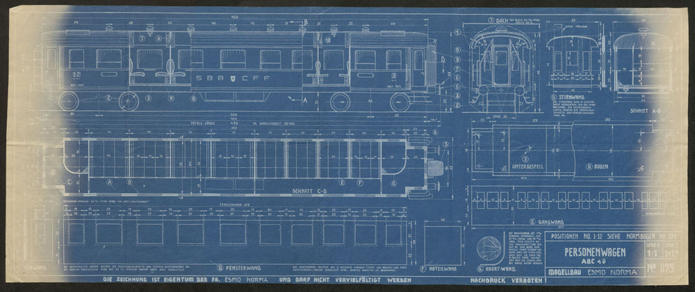 Personenwagen ABC 4ü #75 Swiss Railways passenger carriage SBB CFF c1935 print