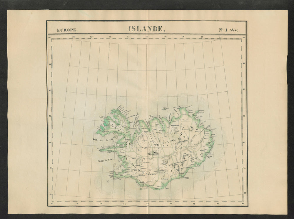 "Islande" #1 (bis) Iceland. VANDERMAELEN 1827 old antique map plan chart