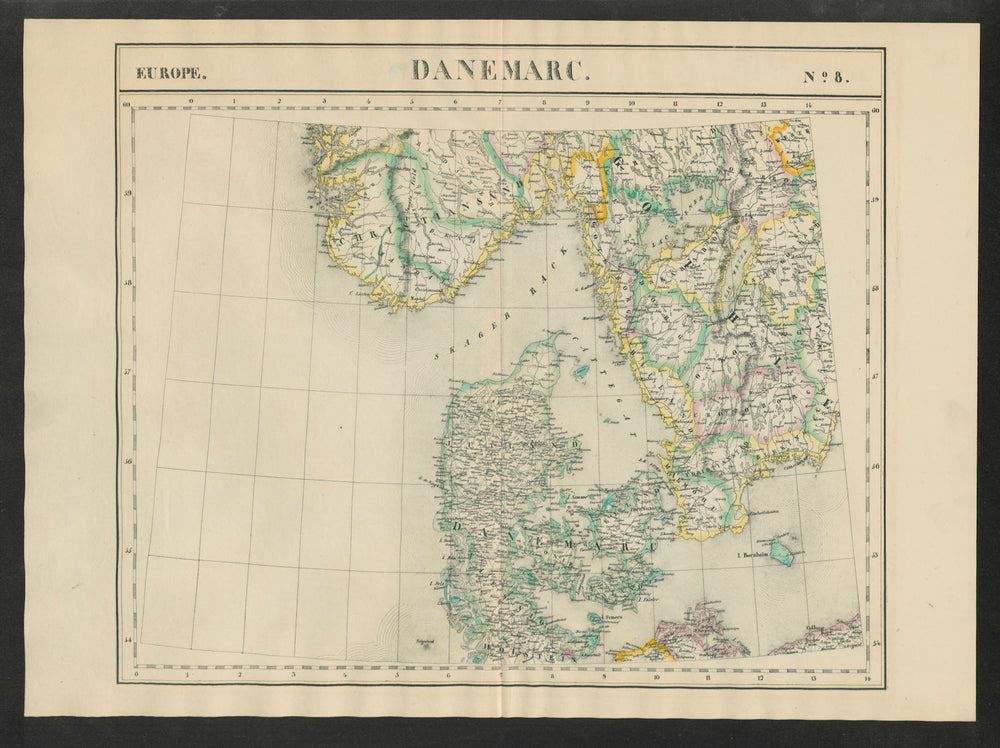 "Danemarc" #8 Denmark. Southern Sweden & Norway. VANDERMAELEN 1827 old map