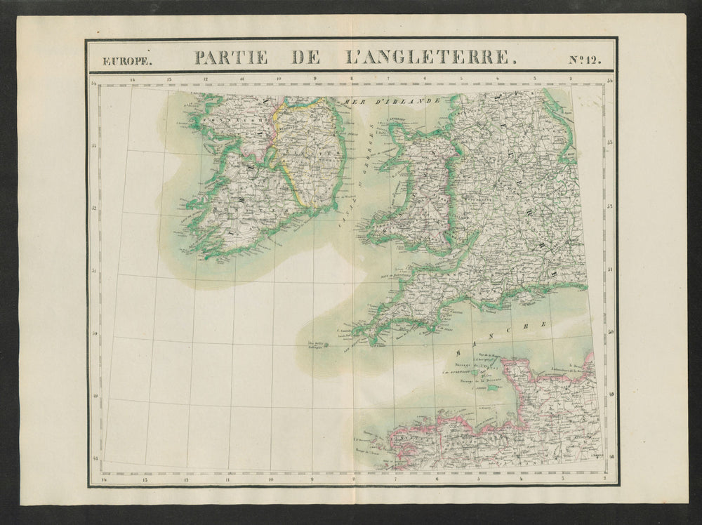 "Partie de l'Angleterre" #12 Britain Ireland France. VANDERMAELEN 1827 old map