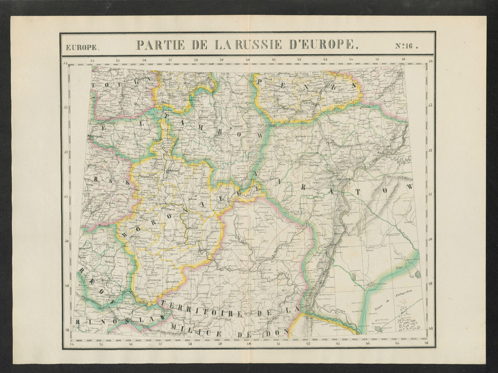 "Partie de la Russie d'Europe" #16 Russia Don Volga Rivers VANDERMAELEN 1827 map
