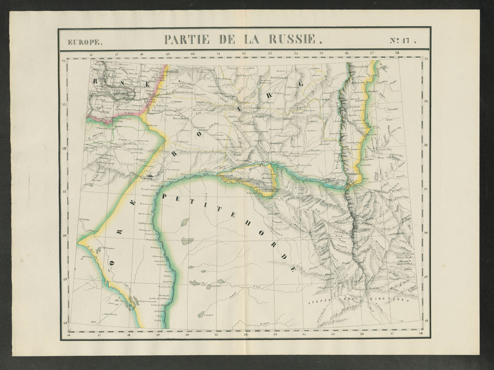 "Partie de la Russie" #17 Ural River Russia Kazakhstan. VANDERMAELEN 1827 map