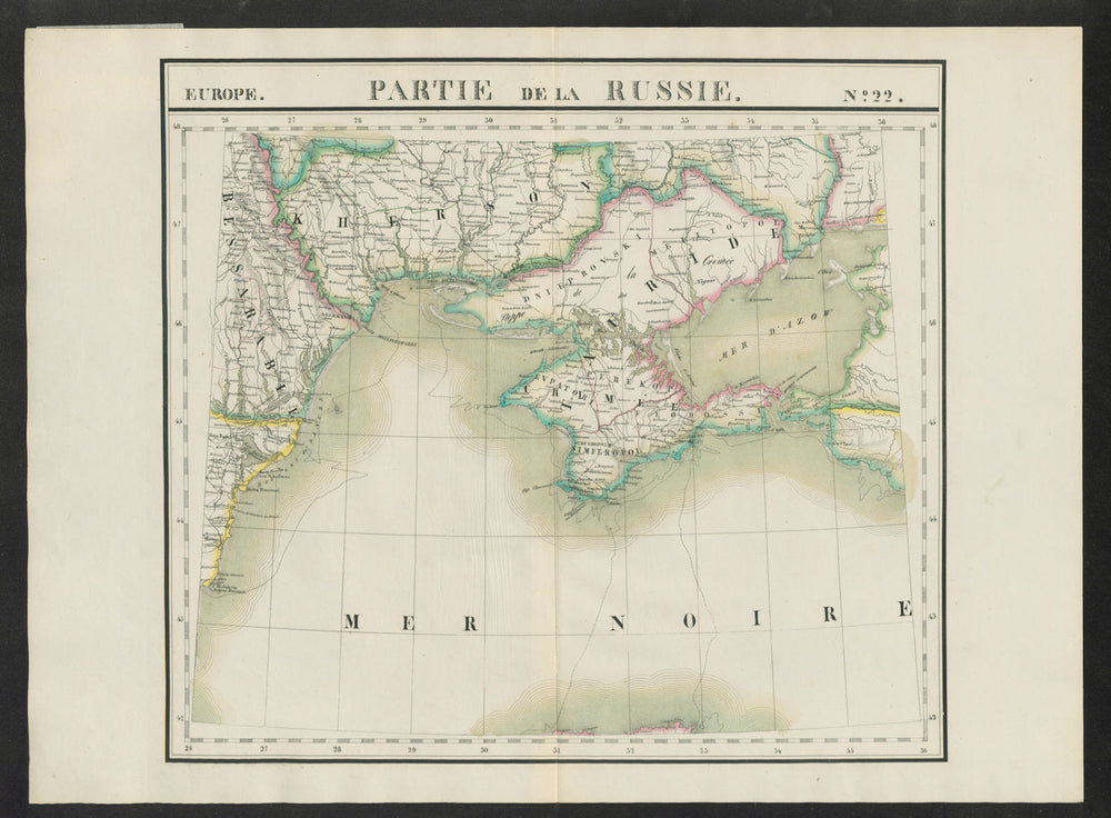 "Partie de la Russie" #22 Ukraine Crimea Krasnodar. VANDERMAELEN 1827 old map