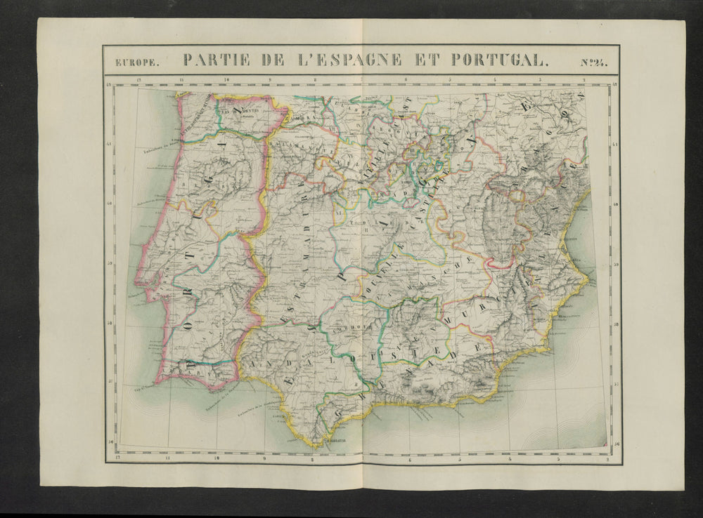 "Partie de l'Espagne et Portugal" #24 Iberia Spain. VANDERMAELEN 1827 old map
