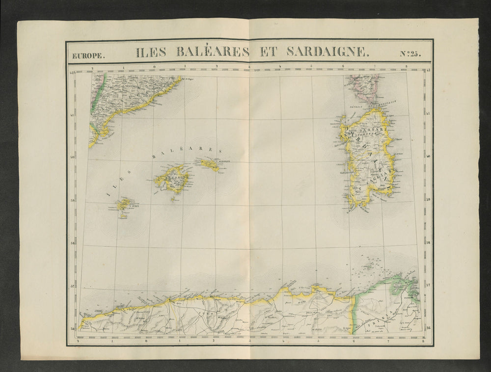 "Iles Baléares et Sardaigne" #25 W. Med Sardinia Balearics VANDERMAELEN 1827 map
