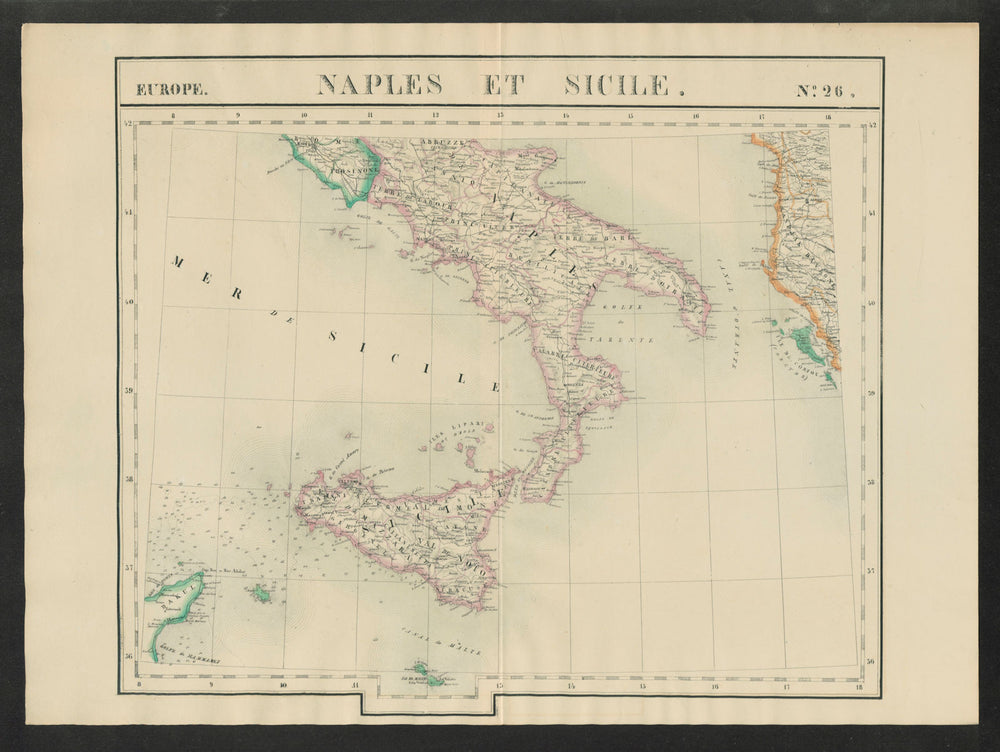 "Naples et Sicile" #26 Southern Italy Sicily Albania. VANDERMAELEN 1827 map