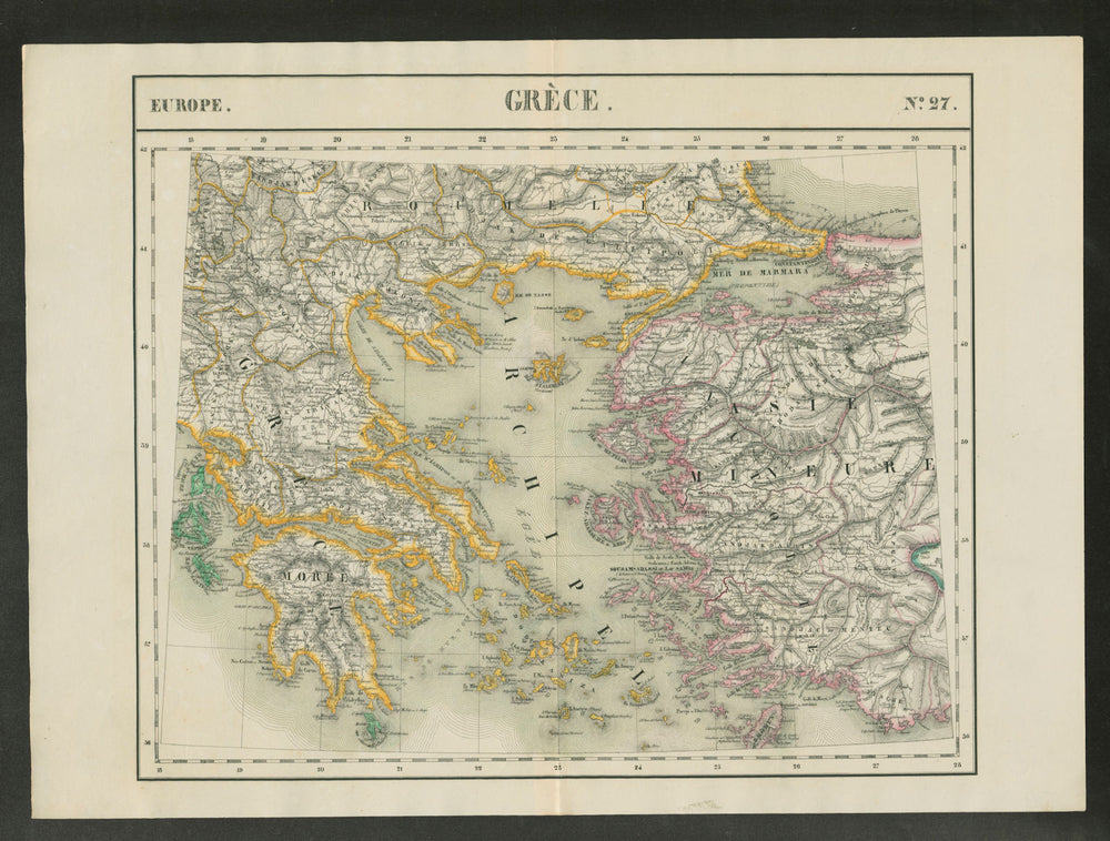 "Grèce" #27 Greece, Aegean & western Turkey. VANDERMAELEN 1827 old antique map