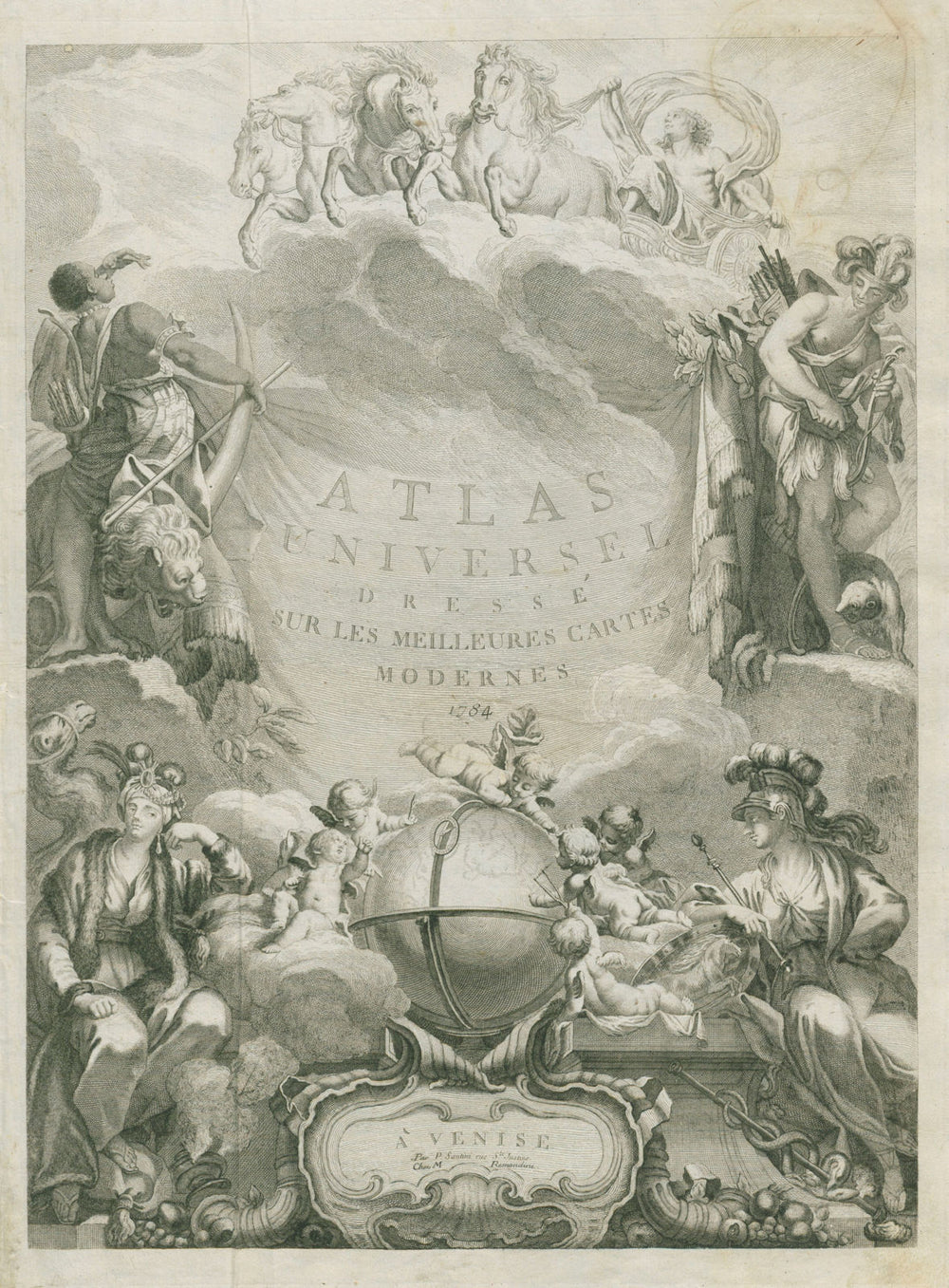 "Atlas Universel. À Venise par P. Santini". Decorative title page 1784 old map
