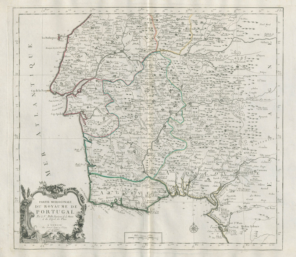 "Partie meridionale du Royaume de Portugal". Algarve. SANTINI / BELLIN 1784 map