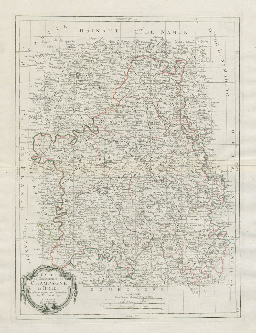 "Carte du Gouvernement de Champagne et Brie". France. SANTINI / BONNE 1784 map