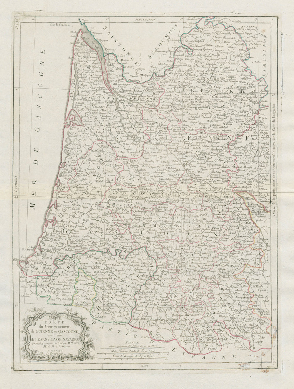 "Governement de Guienne et Gascogne…". Aquitaine Gascony. SANTINI/BONNE 1784 map