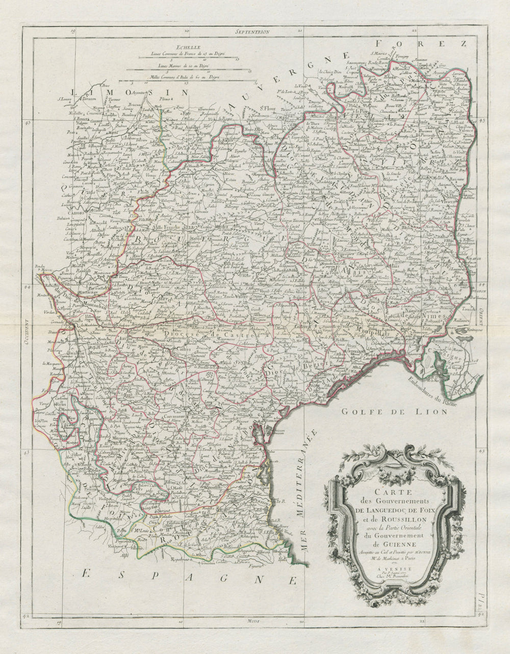 "Gouvernements de Languedoc, de Foix et de Roussillon…" SANTINI / BONNE 1784 map