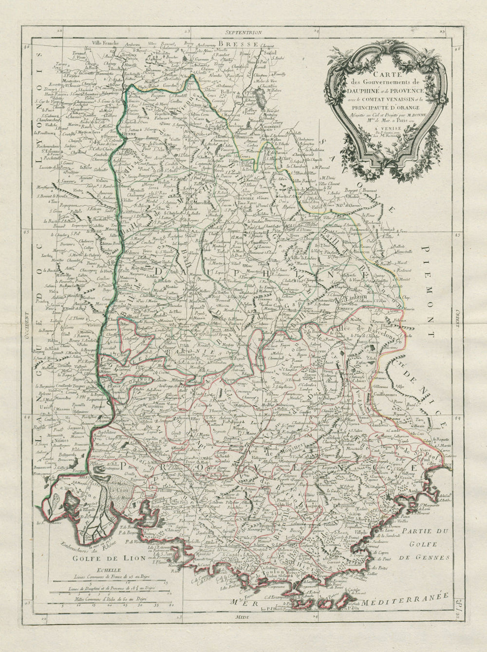 "Gouvernements de Dauphiné et de Provence…". Dauphiny. SANTINI / BONNE 1784 map