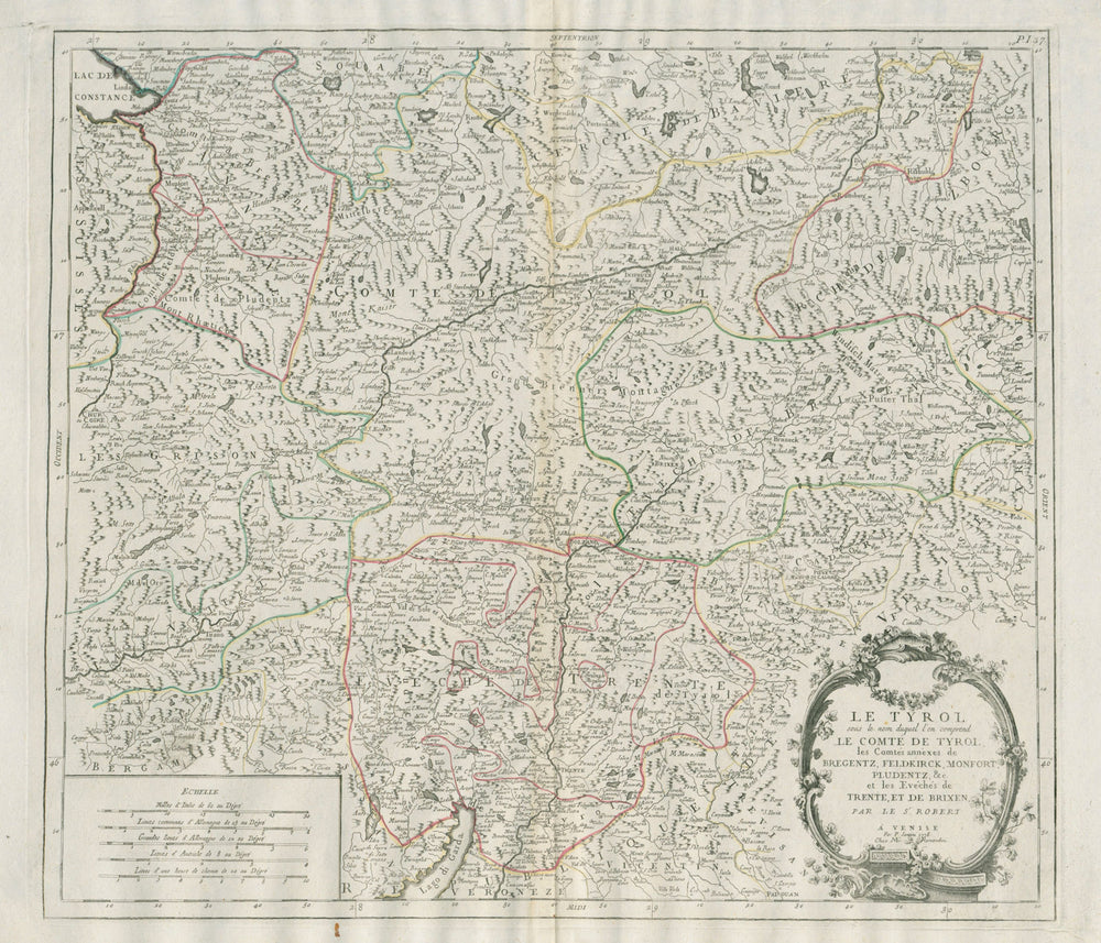 "Le Tyrol sous le nom duquel…" Tirol Trentino. SANTINI/VAUGONDY 1784 old map