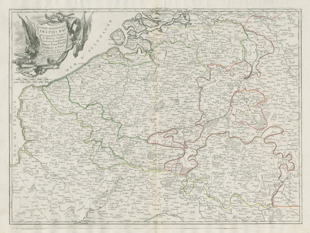 "Partie Meridionale des Pays Bas…" Belgium. SANTINI / JANVIER 1784 old map