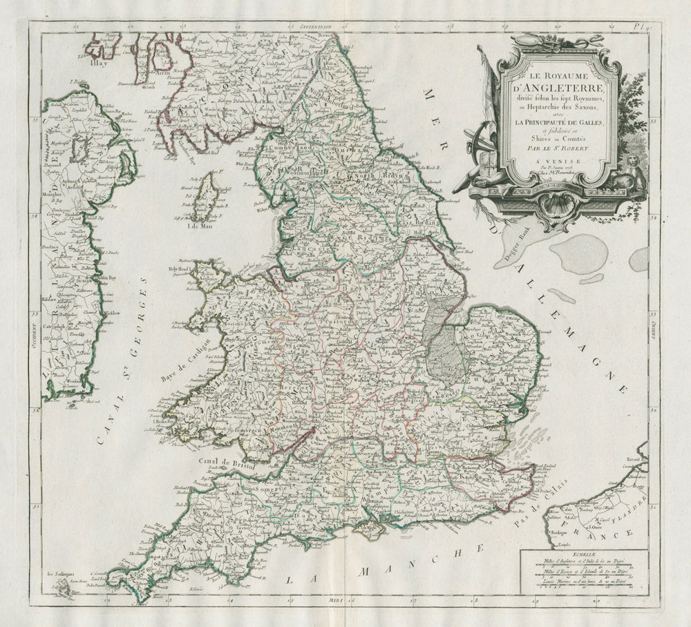 "Le Royaume d'Angleterre divisé selon les 7 royaumes…" SANTINI/VAUGONDY 1784 map