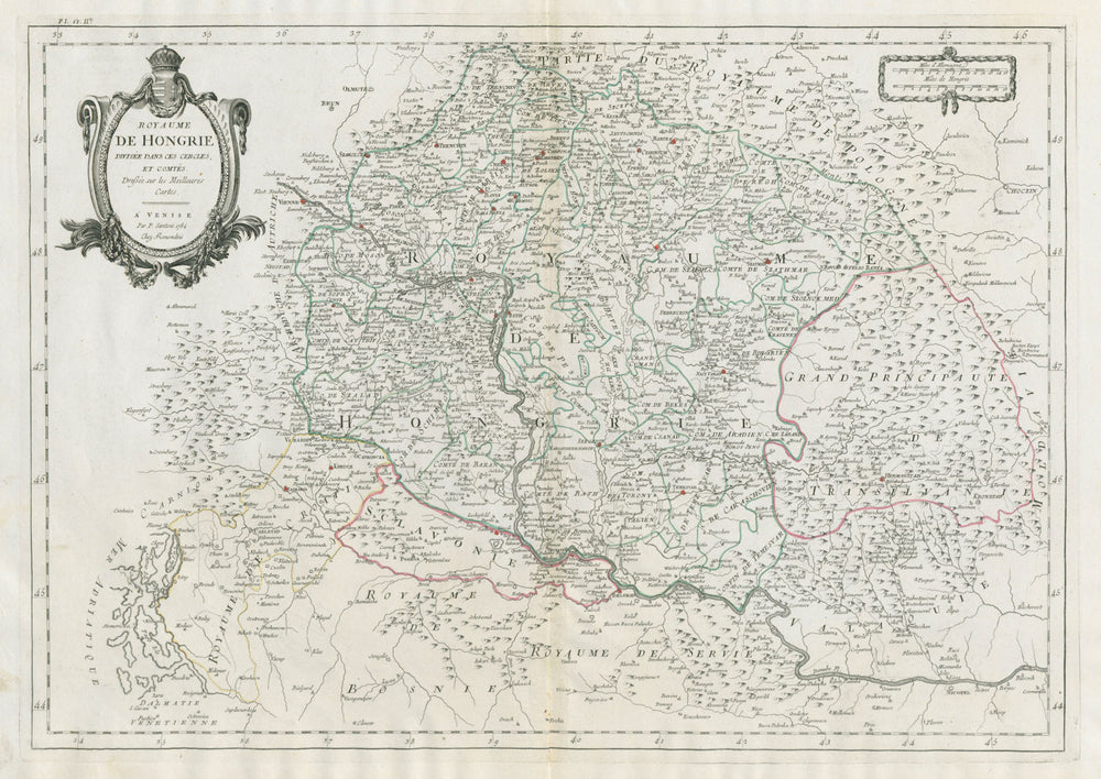"Royaume de Hongrie divisée dans ces cercles & comtés" Hungary. SANTINI 1784 map