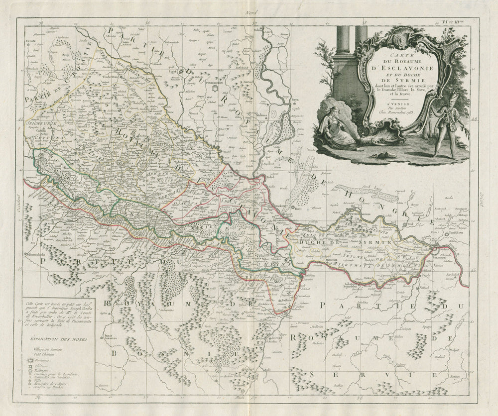 "Carte du Royaume d'Esclavonie et du Duché de Syrmie…" Slavonia SANTINI 1784 map