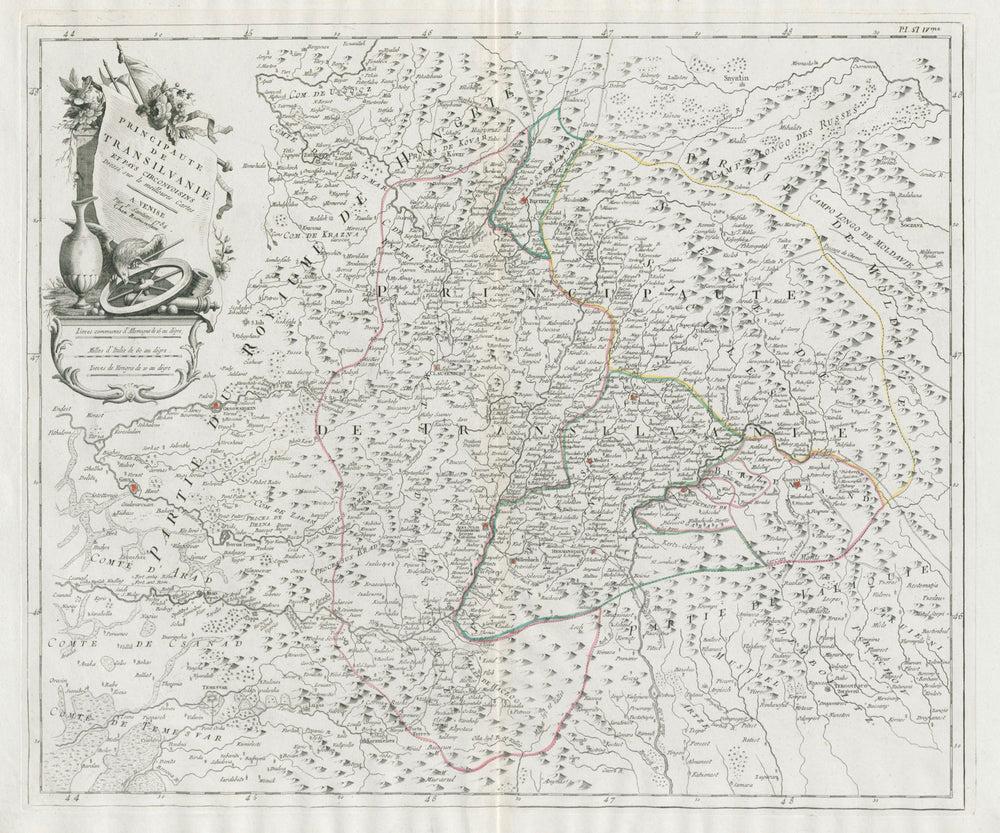 "Principaute de Transilvanie et pays circonvoisins…" Romania. SANTINI 1784 map