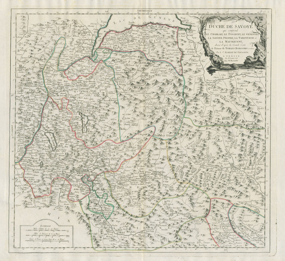 "Duché de Savoye…" Savoie Alps. SANTINI / VAUGONDY 1784 old antique map chart