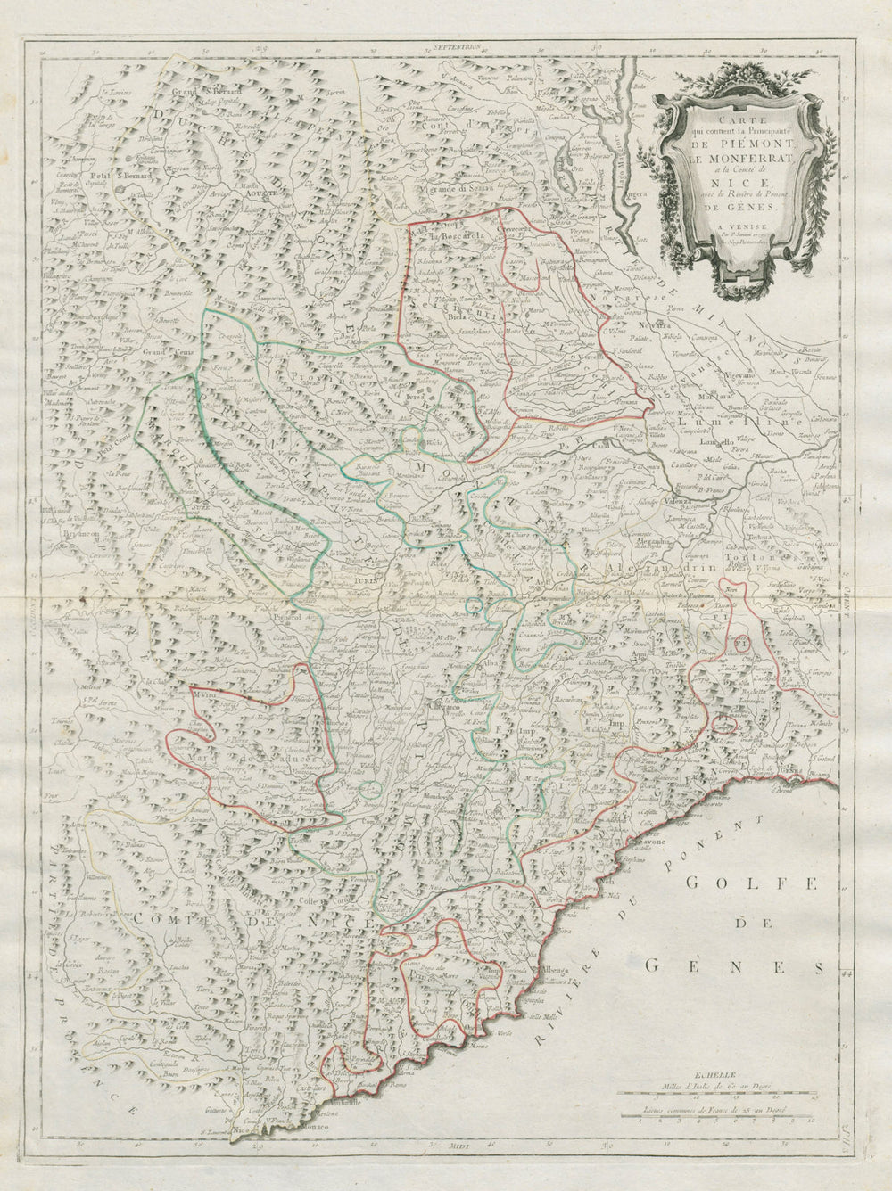 "La Principauté de Piémont, Le Monferrat…" Piedmont Liguria. SANTINI 1784 map
