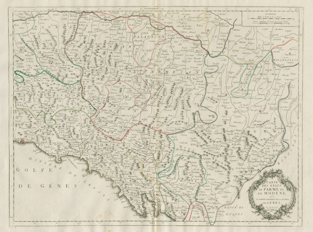 "Etats de Parme, et de Modène, avec… Gènes". Parma Modena Genoa SANTINI 1784 map