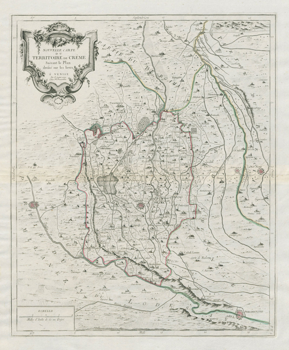 "Nouvelle Carte du Territorie de Crème". Crema Lombardy Italy. SANTINI 1784 map